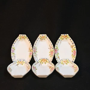 Juego Nippon 6 Salinas/Almacenas de Mantequilla Geometría Floral Ovalada con Oro 1911-1918 - Imagen 1 de 10