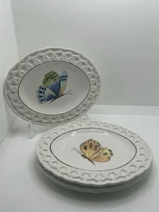 Set Of 4 Tam San 8” Oval Butterfly Plates Ornamental Edges; Hand-Painted Italy - Picture 1 of 6