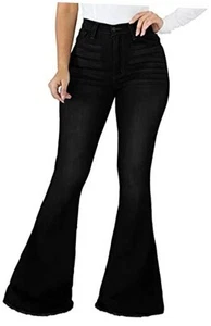 Bell Bottom Jeans for Women Ripped High Waisted Classic X-Large Black12402 - Picture 1 of 4