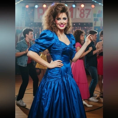 Vintage 80's Gunne Sax Jessica McClintock Formal Dress Midi Satin Bow Blue 7/8 - Image 1 of 4