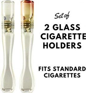 2x Glass Regular Cigarette Pipes Holder Mouthpiece Hand Crafted Filter Tube Pipe - Foto 1 di 5