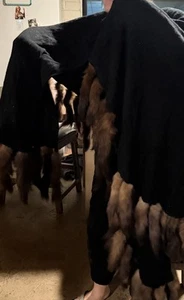 Black Shawl/wrap With Approx 80 Mink?? Tails For Fringe - Picture 1 of 8