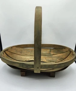 ANTIKER VINTAGE PRIMITIVER TRUG GARTEN SAMMELKORB GEBOGENER HOLZGRIFF - Bild 1 von 16