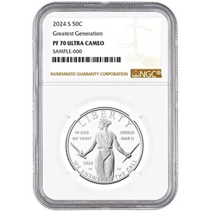 2024-S Proof Clad 50c Greatest Generation Commemorative NGC PF70UC Brown Label - Picture 1 of 3
