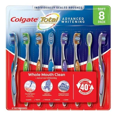 Colgate Total Advanced Whitening Whole Mouth Clean Toothbrush, 8 Count (Medium) - Image 1 of 3