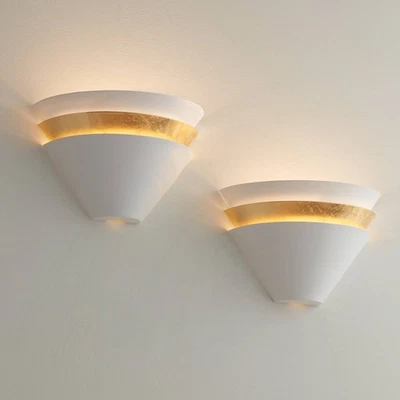 Juego de 2 Apliques de Pared LED Misty 6 1/4" Alto Hoja Blanca y Dorada Foto 1 de 4