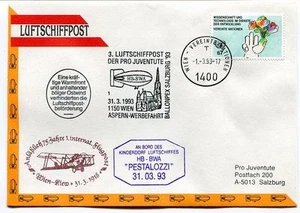 1993 Luftschiffpost n. 3 Pro Juventute Dirigibile HB-BWA Pestalozzi Aspern ONU - Picture 1 of 1