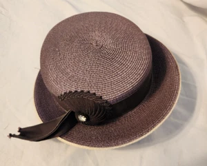 Vintage Modern Ladies Taupe/Brown Color Hat with Band and Bow Decor - Picture 1 of 5
