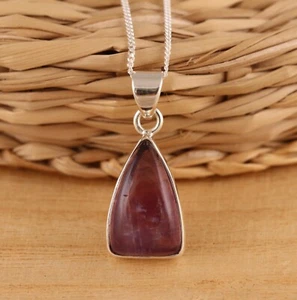 Natural Amethyst Solid 925 Sterling Silver Triangle Pendant Necklace Chain Boxed - Picture 1 of 8