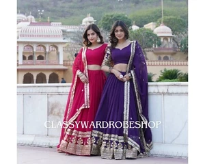 Designer Lehenga choli Wedding Outfit Sequins lengha Indian Festival wear dress - Picture 1 of 18