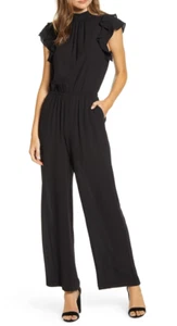 1. STATE Women's Flutter Short Sleeve Jumpsuit Chiffon Size S - Rich Black $99 - Picture 1 of 9