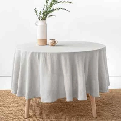 100% Pure Linen Solid Color Round Table Cover,Natural Fabric Tablecloth Decor - Image 1 of 4