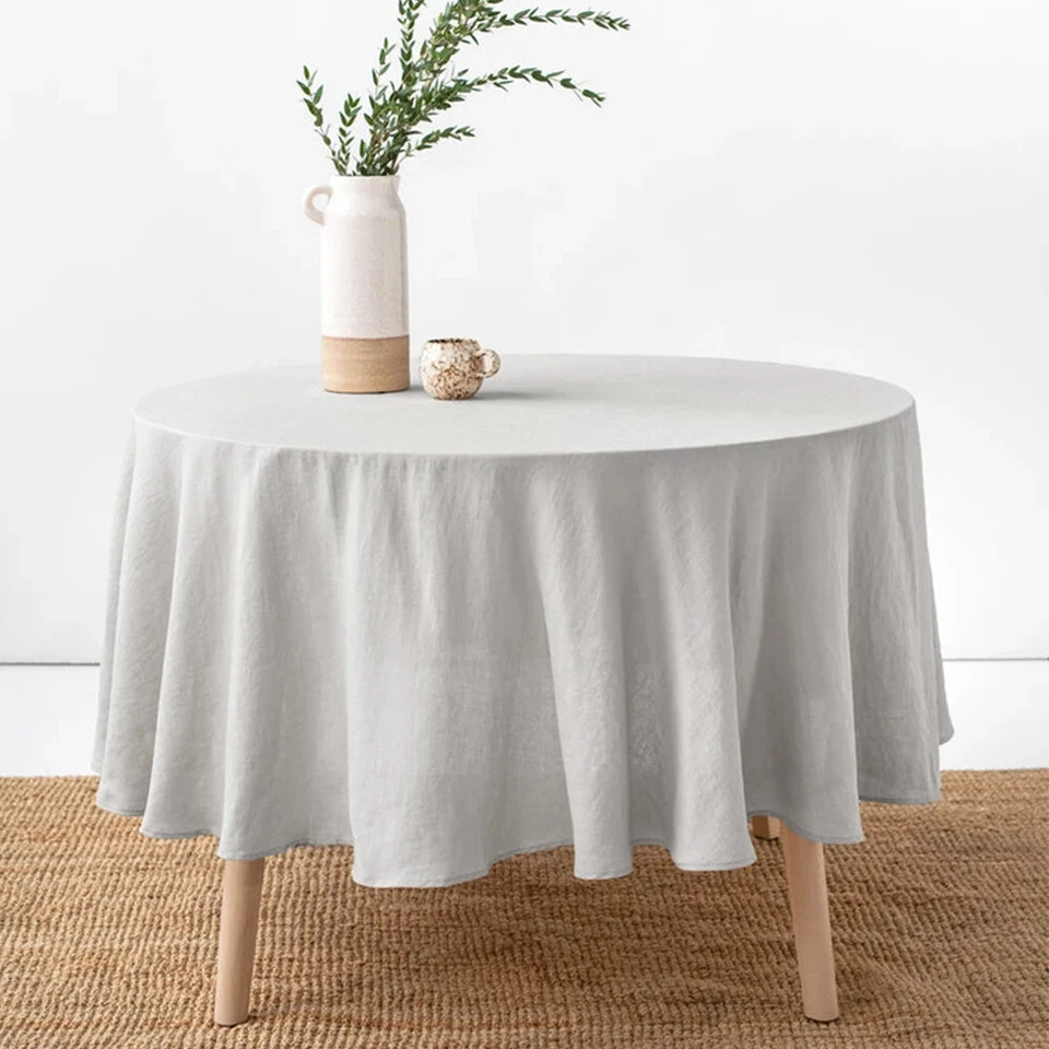 100% Pure Linen Solid Color Round Table Cover,Natural Fabric Tablecloth Decor - Image 1 of 4
