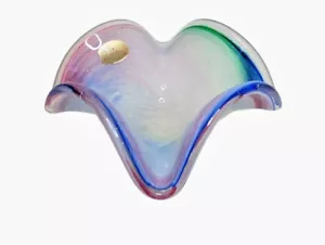 Murano rosa grün lila Wirbel Rüschen Kunst Glas Schale 8" kristallklar schön - Bild 1 von 4