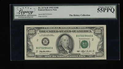 DBR 1993 $100 FRN New York Fr. 2174-B Legacy 55 PPQ Serial B07029440A - Image 1 of 2