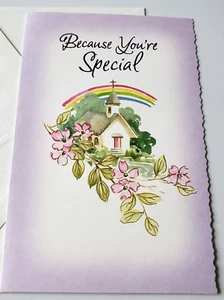 Tarjeta de felicitación de Pascua porque eres especial iglesia cornejo flores arco iris - Imagen 1 de 3