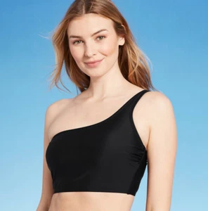 Women's Longline One Shoulder Bikini Top - Kona Sol - Black- Various Sizes -S212 - Picture 1 of 5