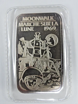 1 oz JM Silver Bar Johnson Matthey 1969 MOONWALK MARCHE SURLA LUNE 999 Ag 000216 Foto 1 de 4
