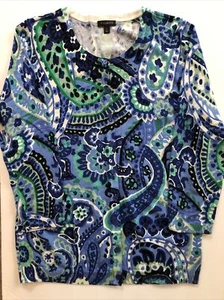 NWOT TALBOTS Womans Floral 3/4 Slv Cotton/Rayon Cardigan (S) Blues/Greens/White - Picture 1 of 6