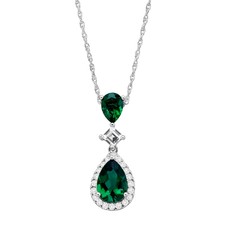 Criado Esmeralda Safira Branca & Pingente em formato de lágrima Ródio-Banhado A Prata Esterlina