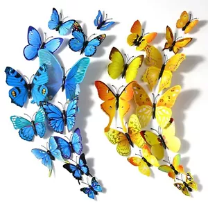 12Pcs 3D Butterfly Wall Stickers Fridge Magnet Art Design Decal Kids Home Decor - Picture 1 of 16