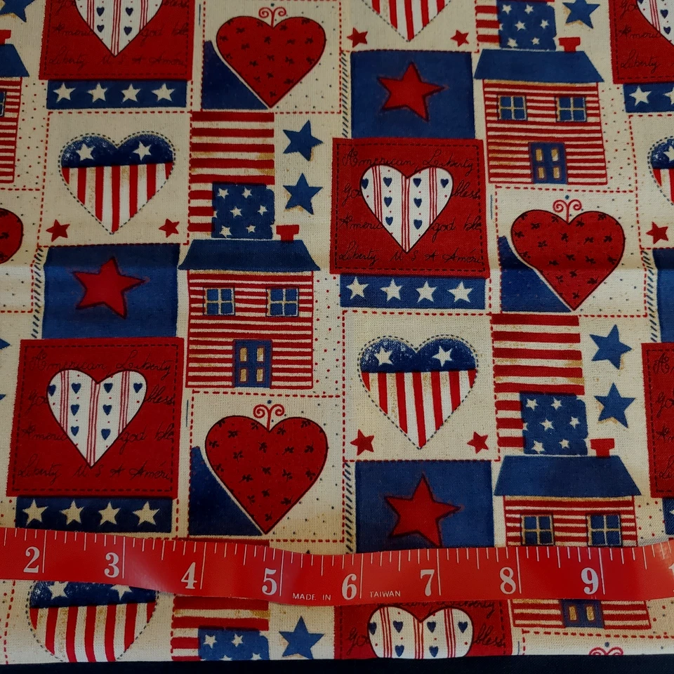 Tela de edredón patriótico primitivo 100 % algodón 1 yarda total 2 preguntas frecuentes 1) 1/2 yarda Foto 1 de 4