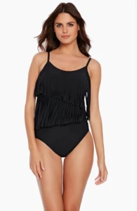 NWT MagicSuit Shakira Black One Piece Swimsuit Fringe Sz 10 slimmer in 10 sec - Picture 1 of 9