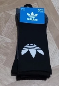 Adidas Originals Calze Crew Ammortizzate 3 Paia Uomo Taglia 6-12 Nero Nuove - Foto 1 di 3