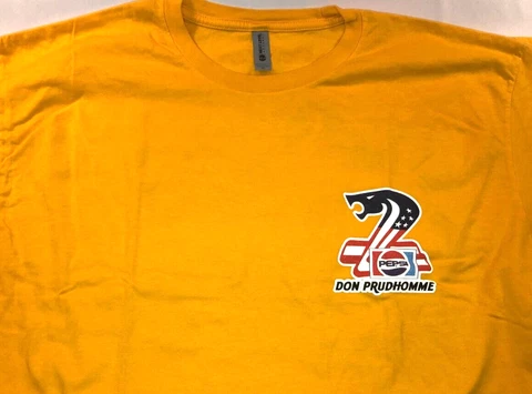 NEW! Don THE SNAKE Prudhomme 1982 Pepsi Challenger Pontiac XL YELLOW T-Shirt Cover