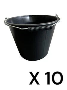 10 x PLASTIC BUILDERS BUCKET 3 GALLONS 14L HEAVY DUTY WATER/FEED STORAGE HANDLE - Picture 1 of 4