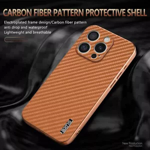 For iPhone 16 Pro Max/16/15/14/11 Luxury Plating Carbon Fiber Texture Phone Case - Picture 1 of 12