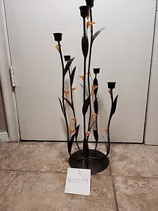 Black Orange Iron Glass Iridescent Gorgeous Amber Calla Lily Candleholder "Read" - Picture 1 of 10