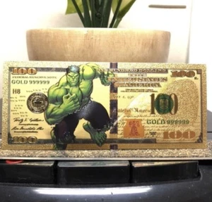 Billete de Hulk enchapado en lámina de oro de 24k Marvel Avengers coleccionable - Imagen 1 de 2