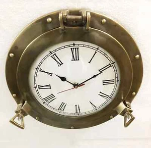 11.5" Antique Marine Brass Ship Porthole Clock Nautical Wall Clock Home Décor - Picture 1 of 4
