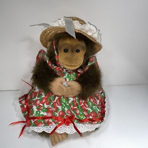 Hosung Monkey Puppet Girl Chimp Dress Bonnet  Soft Plush Chimp 1994-18”