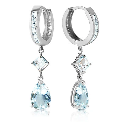 5.62 Carat 14K Solid White Gold Huggie Earrings Dangling Aquamarine - Image 1 of 4