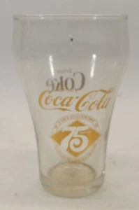 Coke Coca Cola glass 75th anniversary Gold Print Clear Tumbler 1977 Vintage - Picture 1 of 2