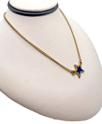 Collar de eslabones ovalados chapados en oro con colgante de estrella azul 13" Foto 1 de 4