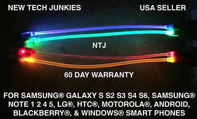 8" MINI SHORT GLOW LED Light Micro USB Charger Data Sync Cable for Samsung S6 S7 - Image 1 of 4