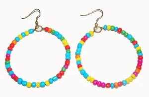 Tibetan Earrings Multicolor Beads Gemstone Gold Plated Dangle Handmade Jewelry - Picture 1 of 3