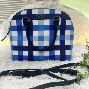 Kate Spade Grove Street Carli satchel Crossbody bag Gingham Blue White - Picture 1 of 11