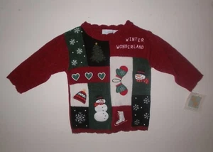 NEW 2ND STEP sz 12M Red SNOWMAN CHRISTMAS APPLIQUE SWEATER - Picture 1 of 3