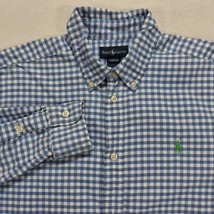 Ralph Lauren Button Down Oxford Shirt Boys XL 18/20 Blue White Gingham *FLAW - Picture 1 of 14