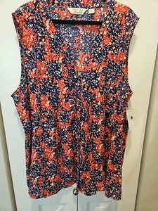 Top mediano Caffe Marrakech para mujer rojo azul floral sin mangas botón Pintuck. - Imagen 1 de 7
