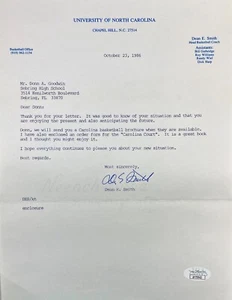 DEAN SMITH Autographed Signed Letter U.N.C. TAR HEELS OCTOBER 1986 JSA CERTIFIED - Picture 1 of 6