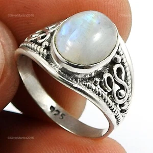 Rainbow Moonstone Gemstone Cocktail Birthday Mother Ring Jewelry Solid Silver - Picture 1 of 8