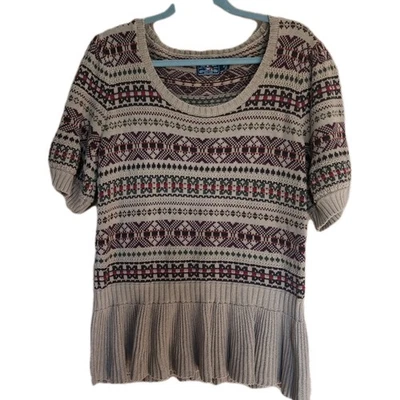 Свитер женский American Living Fair Isle короткий рукав размер XL с оборками подол вязаный топ - Изображение 1 из 4