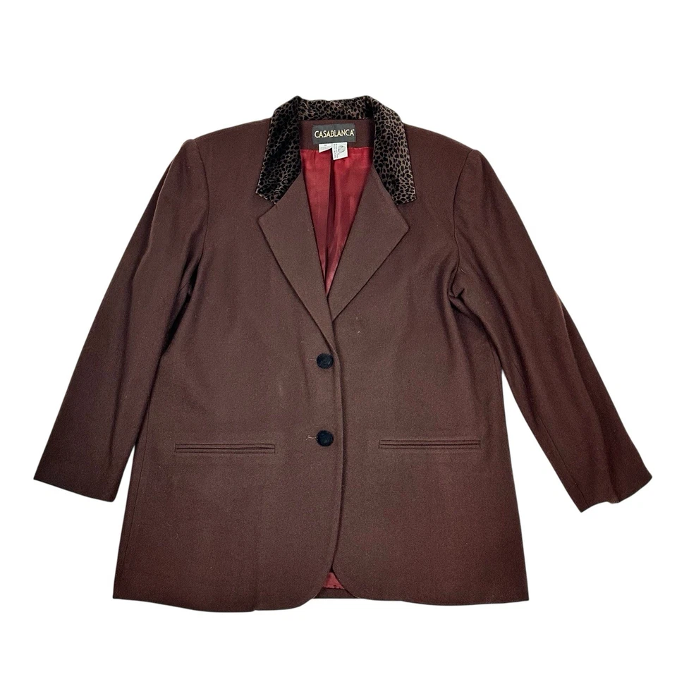 Abrigo Blazer De Colección Casablanca Talla 16 100% Pura Lana Nueva Marrón Estampado Leopardo Cuello Foto 1 de 4