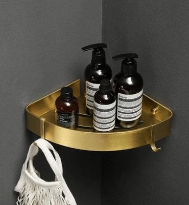 Carrito de ducha de baño dorado cepillado espacio de alambre cesta de aluminio estantes de almacenamiento % Foto 1 de 4