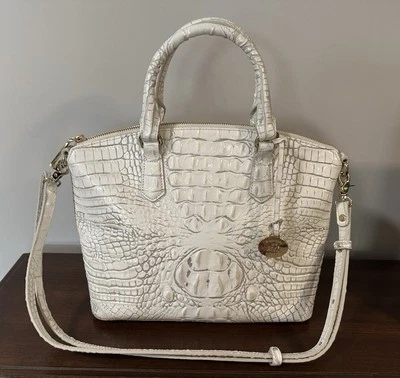 *GENTLY USED* Brahmin Melbourne White Duxbury Large Purse Satchel Bag Embossed - Image 1 of 4